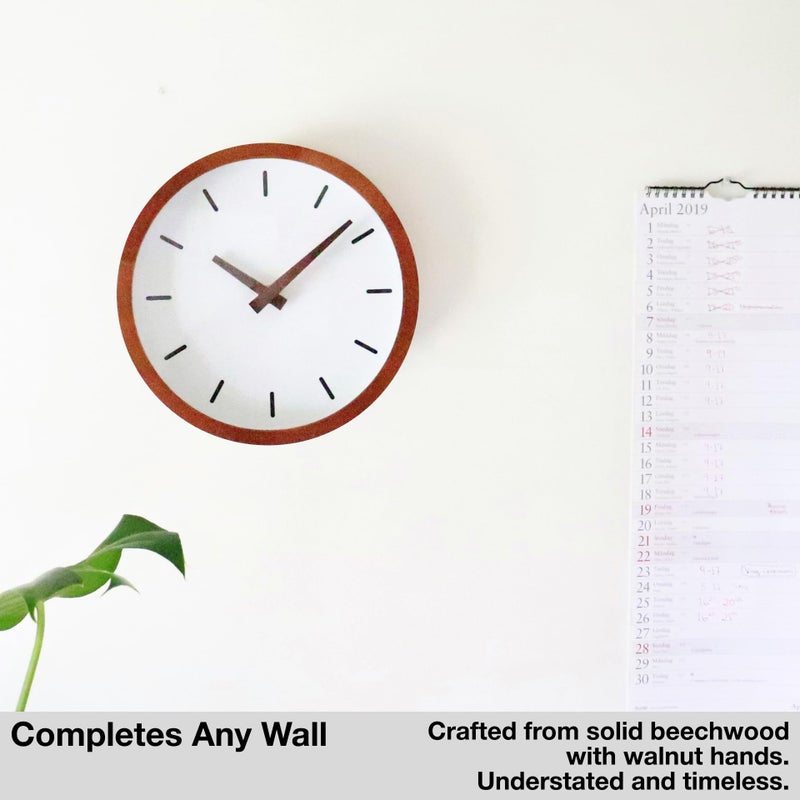 Driini Modern Mid Century Wood Analog Wall Clock (12") - Battery Operated with Silent Sweep Movement - Small Decorative Wooden Clocks for Bedrooms, Bathroom, Kitchen, Living Room, or Office - Image 2